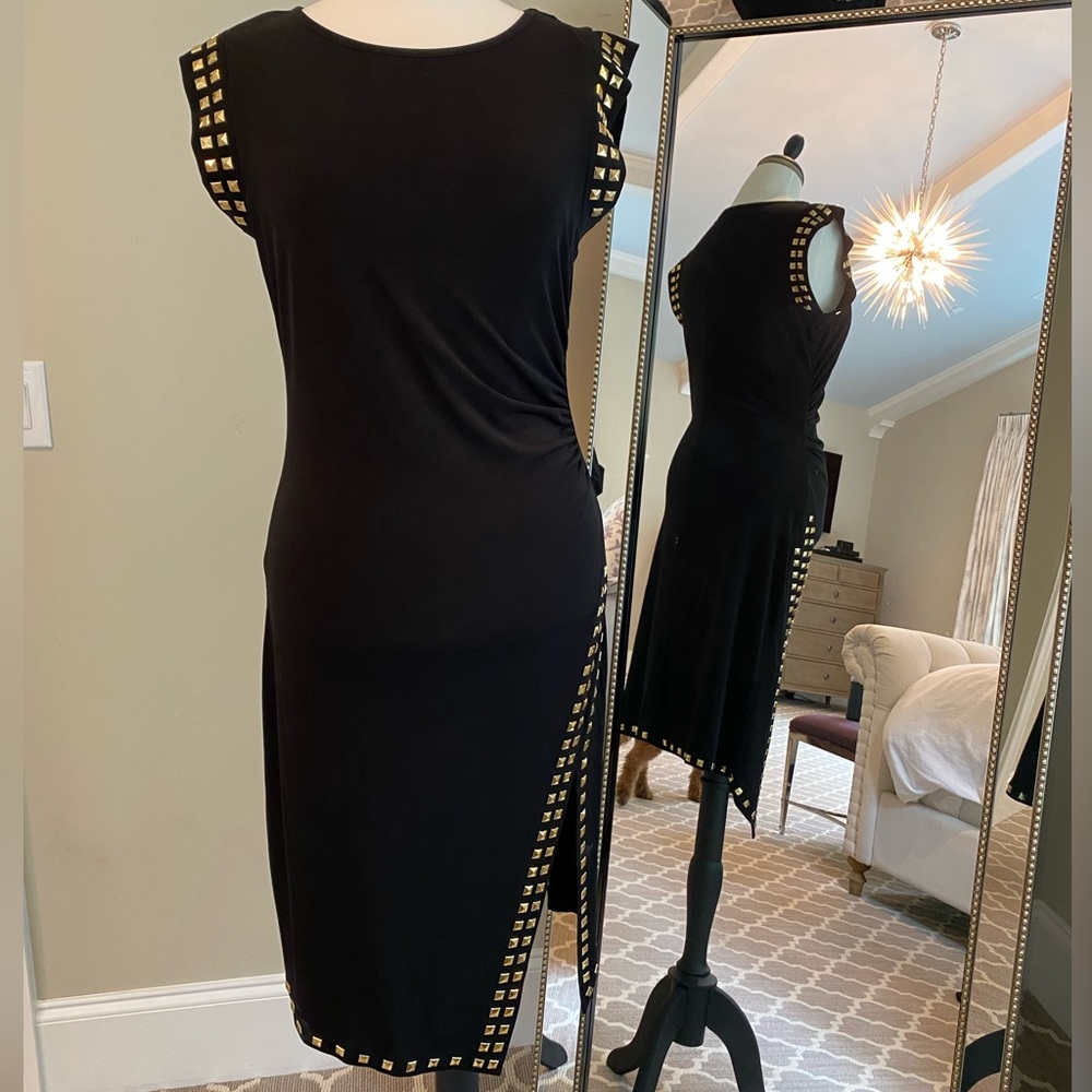 MK black dress with gold stud detail